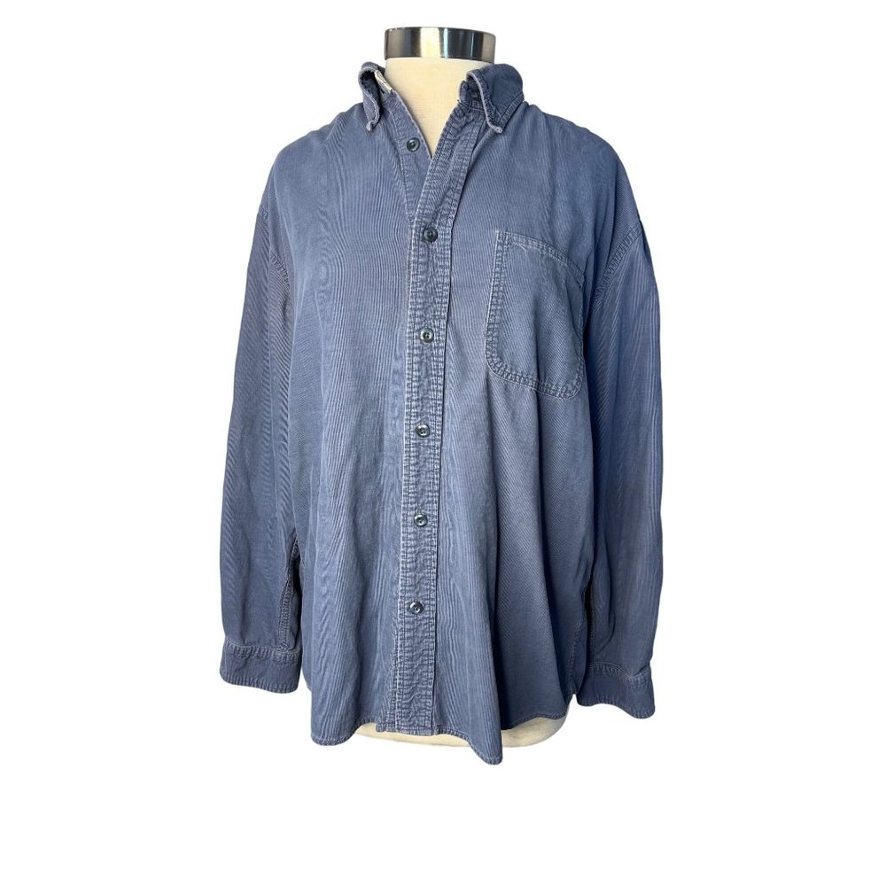 Cambridge Classic Large Blue Men’s Button up Corduroy, Long Sleeve Collar Pocket